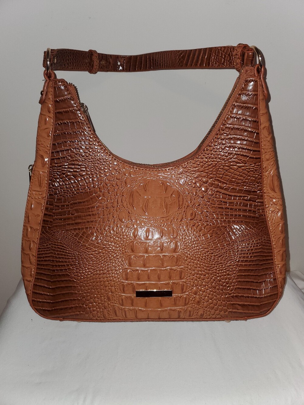 Classic Croc-Embossed Shoulder Bag in Brown